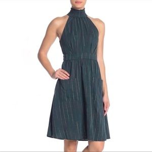 Anthropologie Moon River Green Mock Neck Striped